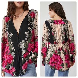 NWT Free People Mikayla Floral Printed Tunic Blouse XS Twilight Combo